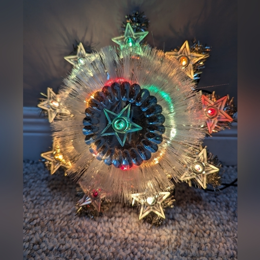 Vintage Light Up Star Tree Topper 8” Fiber Optic Multicolor Lights Retro Christm